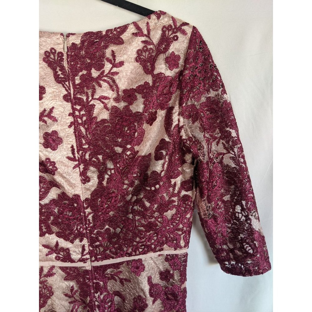 JS Collection Floral Embroidered Lace Gown 6 Wine Red/Rose - Picture 6 of 11
